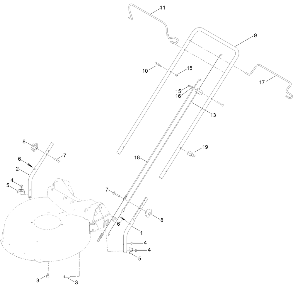 Lower Handle Assembly Diagram and Parts List for 17734 405700000 - 999999999 Lawn Boy Lawn Mower